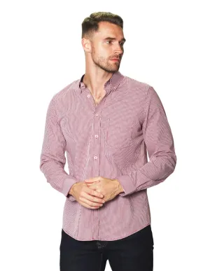 Camisas Para Hombre Manga Larga Micro Cuadros B45202 Vino