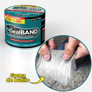 Cinta Tapagoteras Goma De Butilo Y Aluminio Iseal-Band Para Filtraciones De Techo. 4¨Ancho X 5 Mts Largo Duración 30 Años. Sellado Definitivo