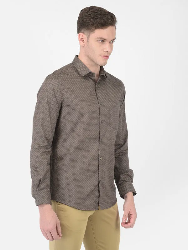 Cotton Grey Slim Fit Printed Formal Shirt