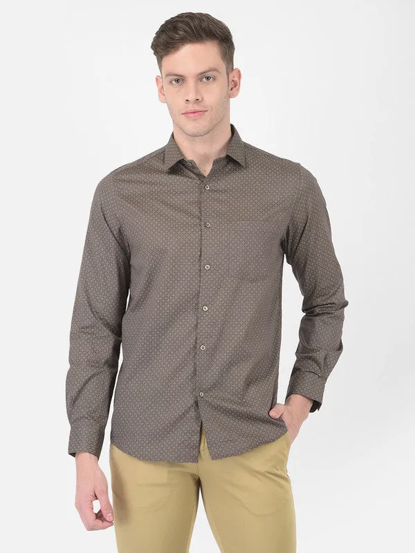 Cotton Grey Slim Fit Printed Formal Shirt