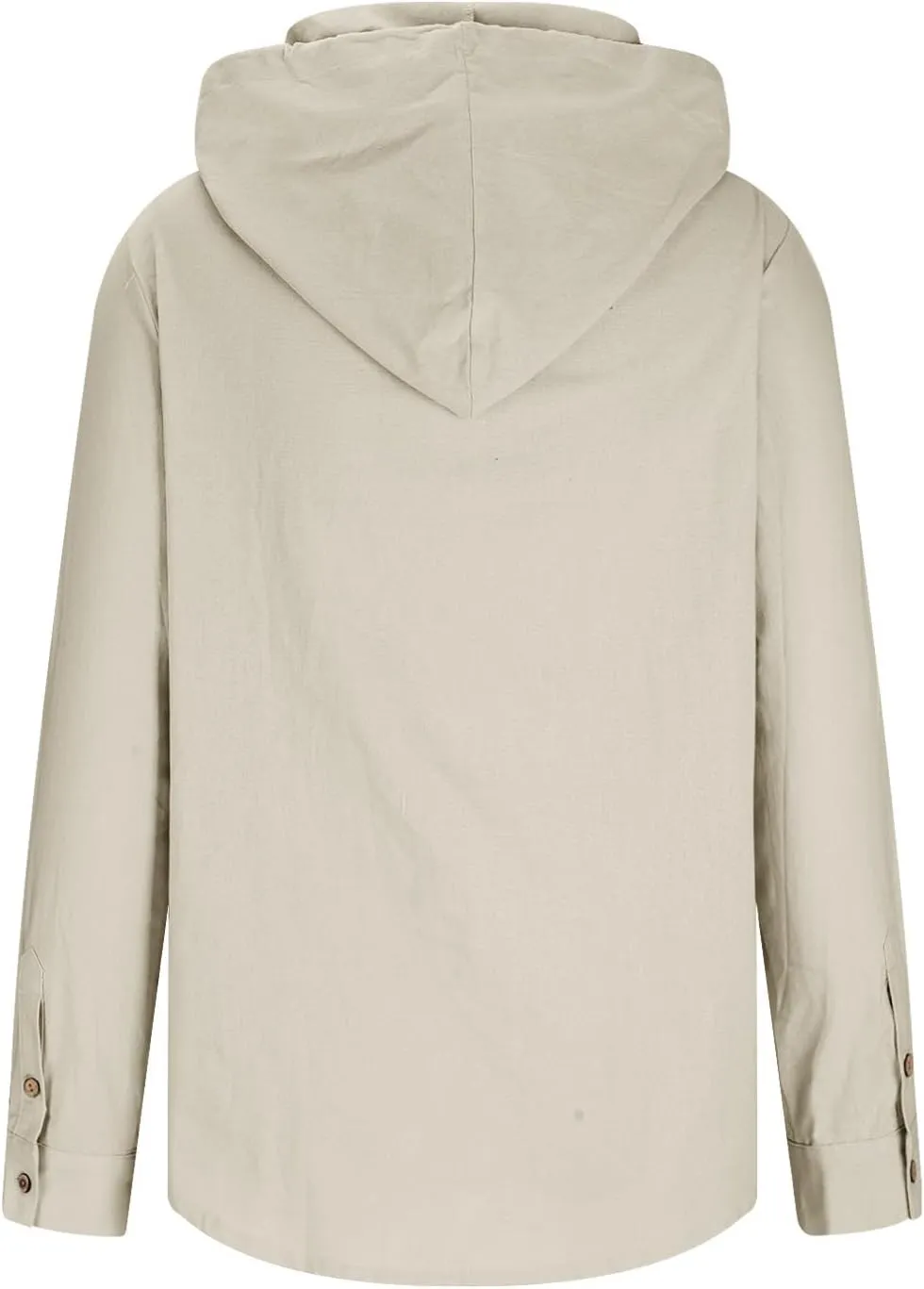 Cotton Linen Hoodie for Men Drawstring Hooded Button Down Beach Hippie Shirt Lightweight Soft Long Sleeve Blouse Tops