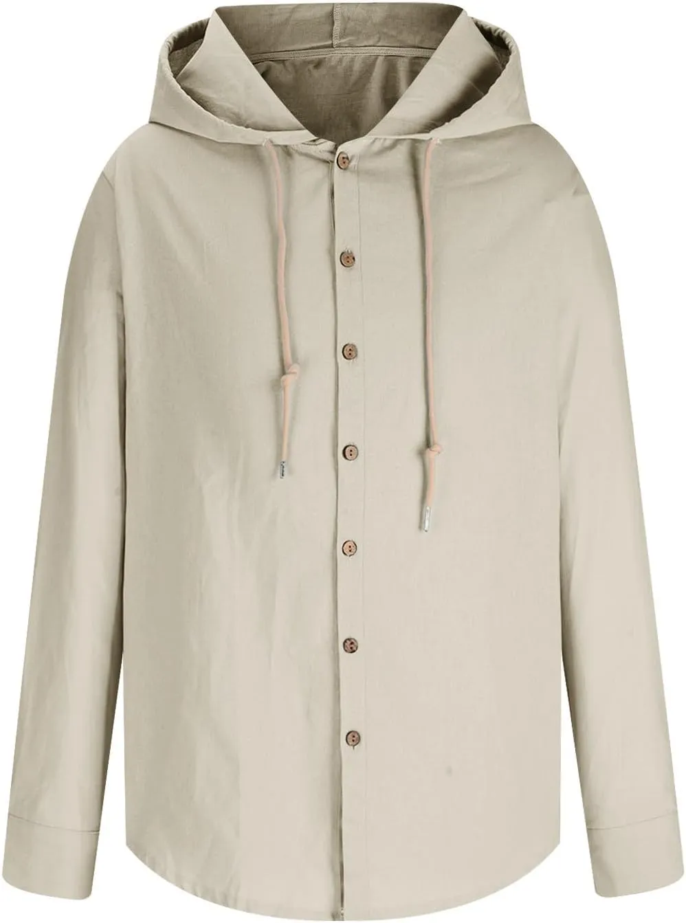 Cotton Linen Hoodie for Men Drawstring Hooded Button Down Beach Hippie Shirt Lightweight Soft Long Sleeve Blouse Tops