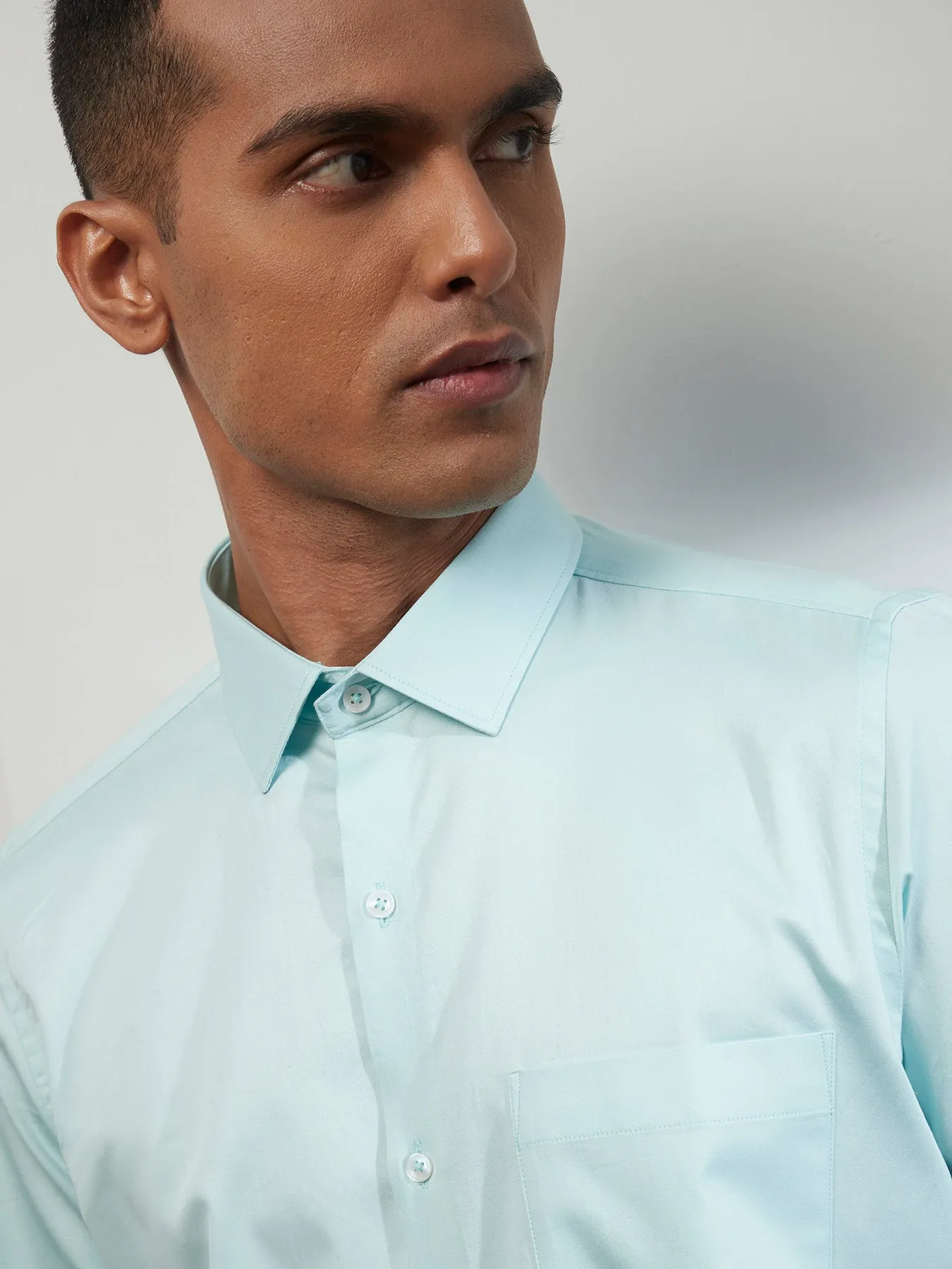 Cotton Sea Green Plain Slim Fit Full Sleeve Ceremonial Shirt