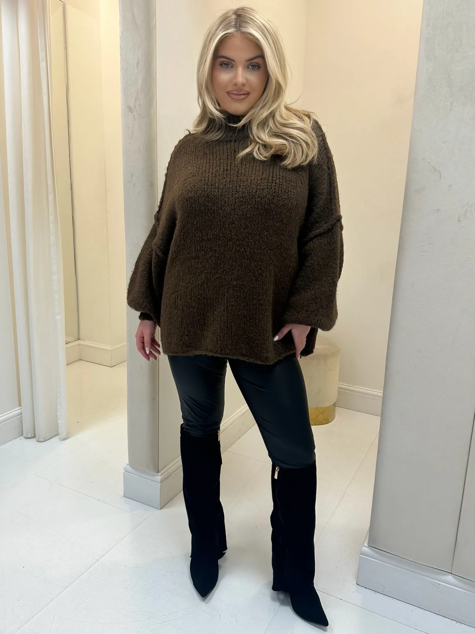 Ellis brown oversized knit jumper
