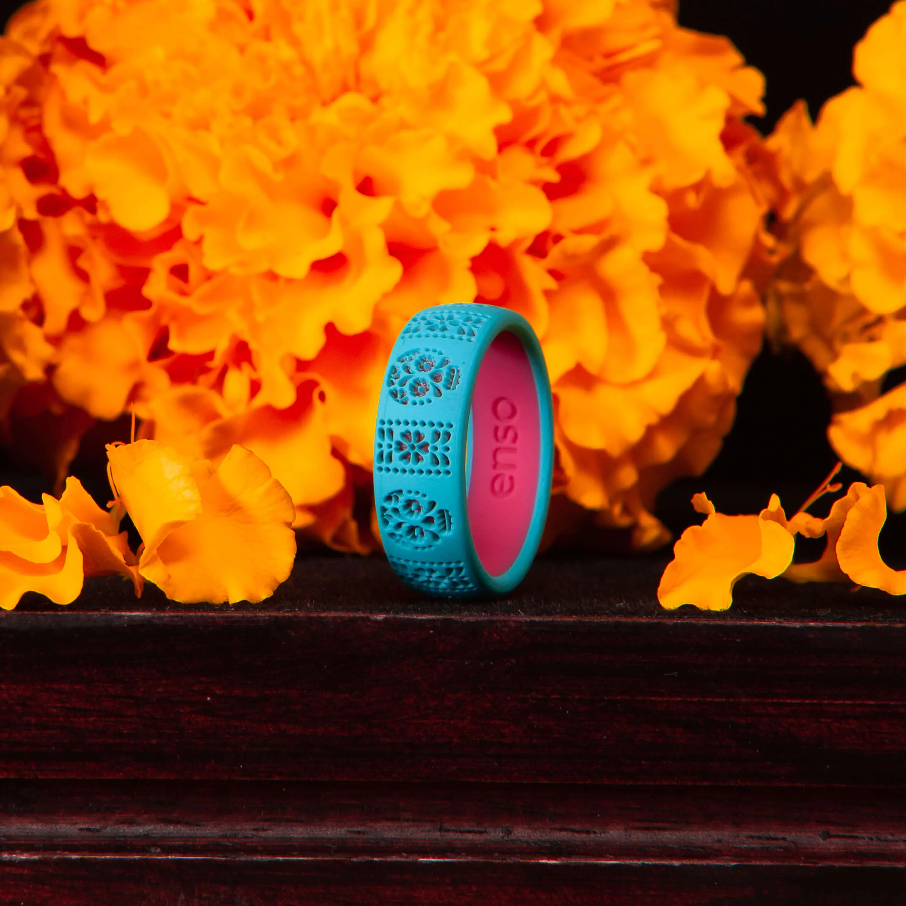 Etched Classic Silicone Ring - Azul Sugar Skull