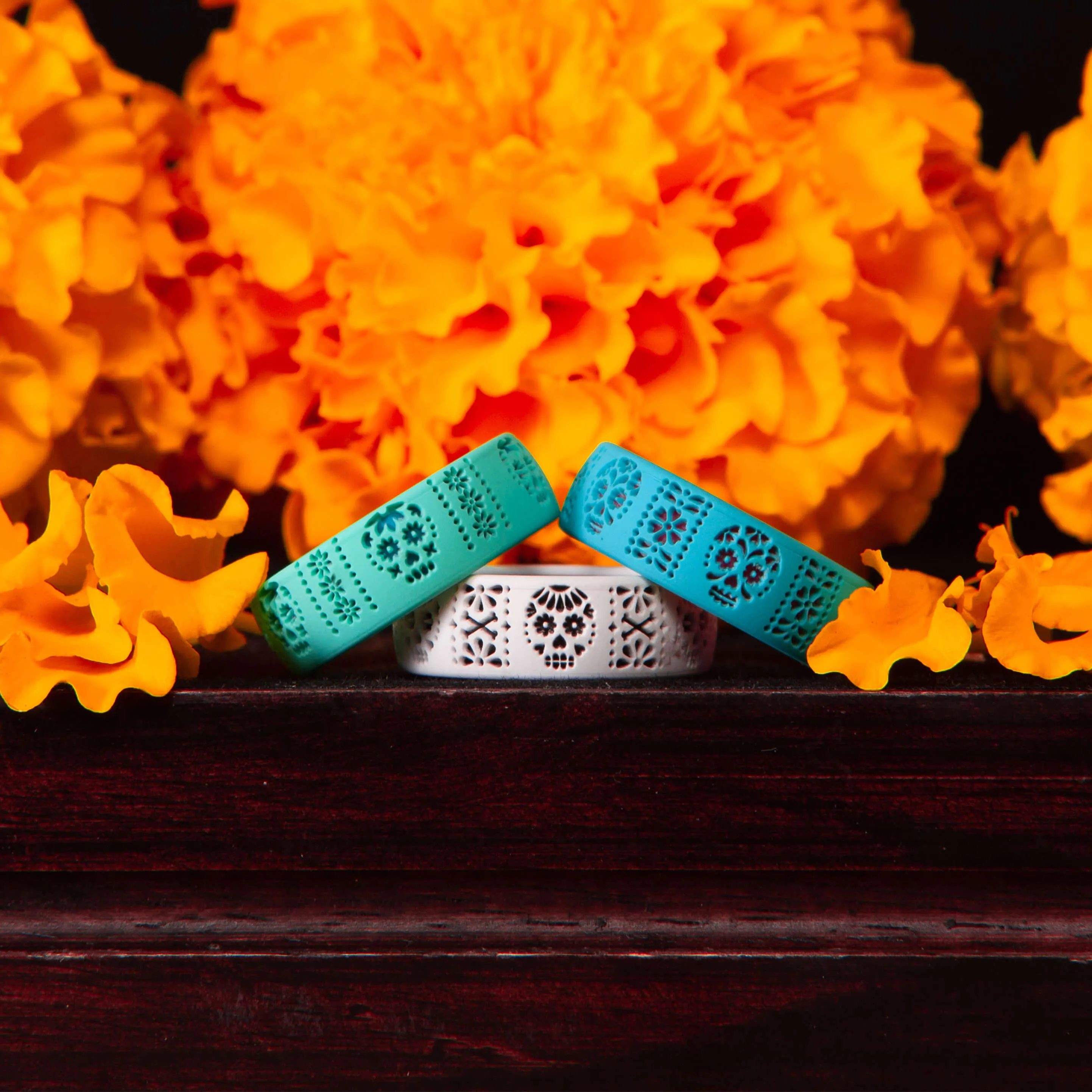 Etched Classic Silicone Ring - Azul Sugar Skull