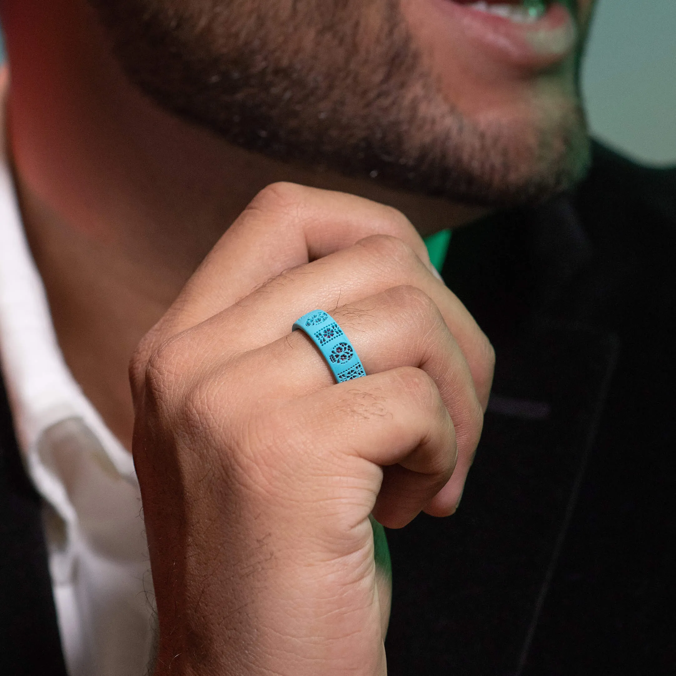 Etched Classic Silicone Ring - Azul Sugar Skull