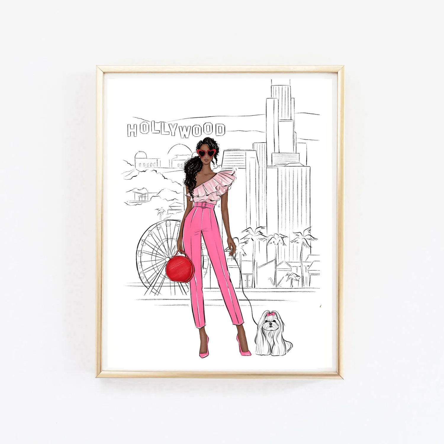 Fashionista girl with dog in Hollywood