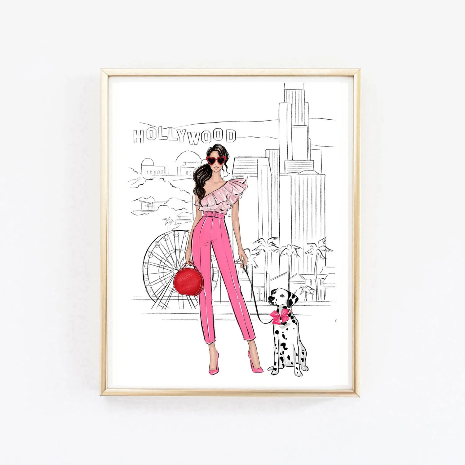 Fashionista girl with dog in Hollywood