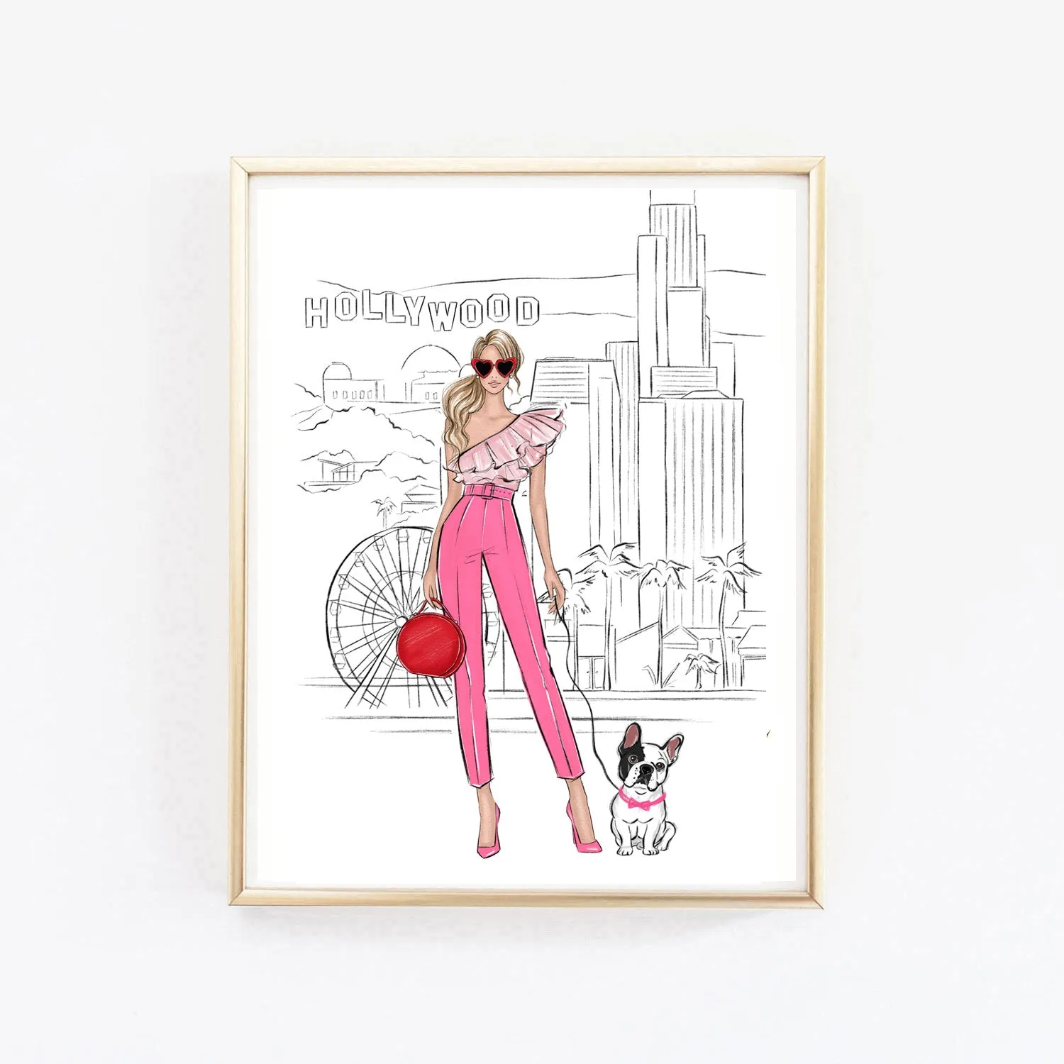 Fashionista girl with dog in Hollywood