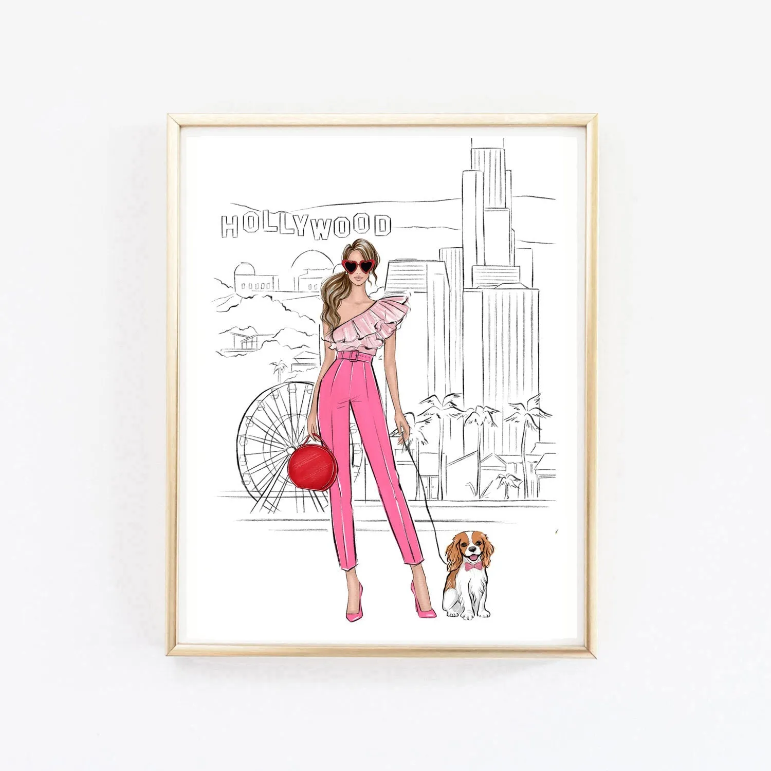 Fashionista girl with dog in Hollywood