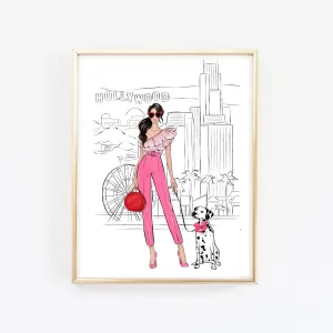 Fashionista girl with dog in Hollywood