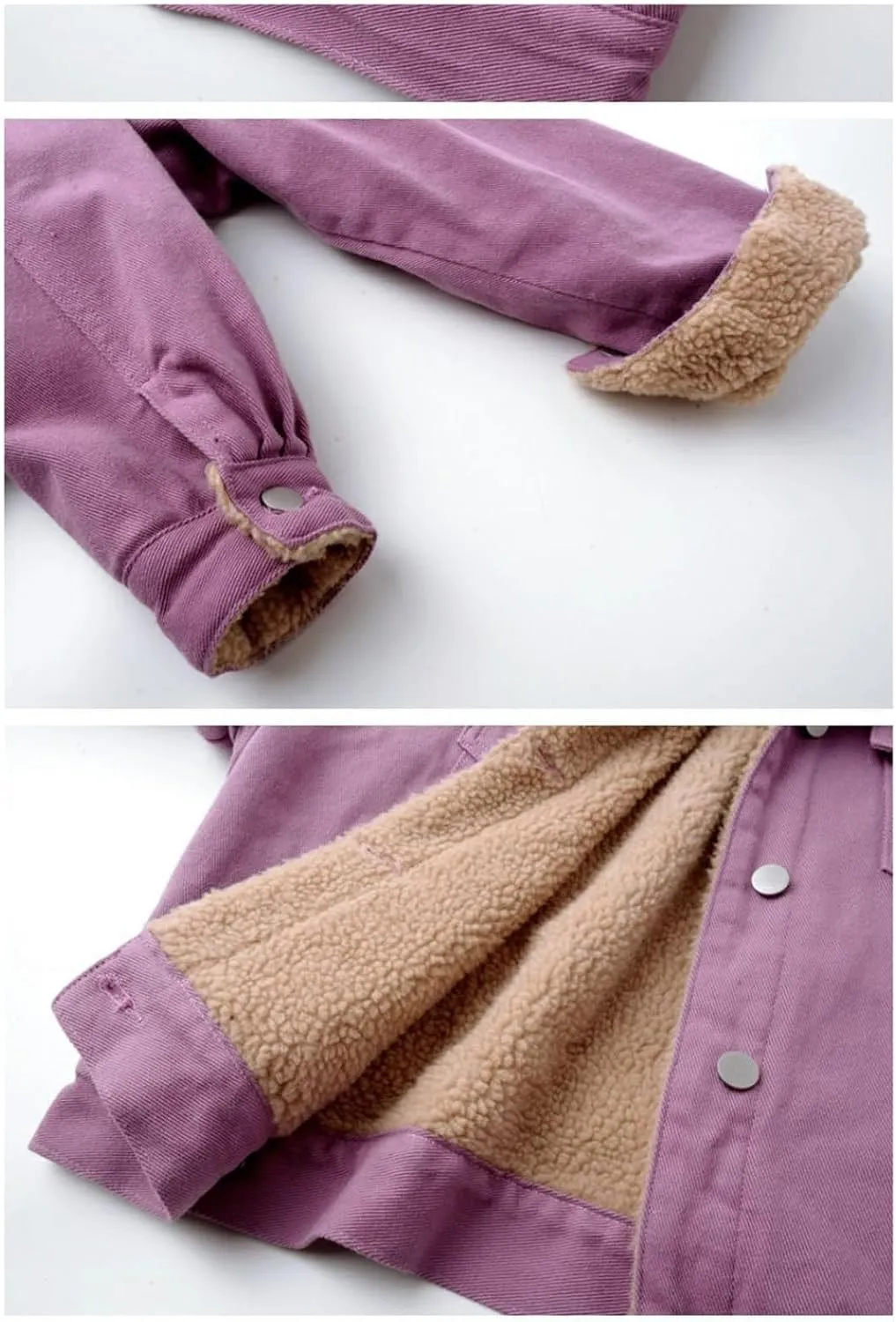 Fleece Denim Jackets for Women Winter Warm Sherpa Lined Jean Coat Tops Casual Long Sleeve Thicken Plush Jacket