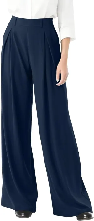 High Waisted Work Dress Pants Business Casual Outfits for Women Tees 2025 Office Flowy Trousers with Pockets