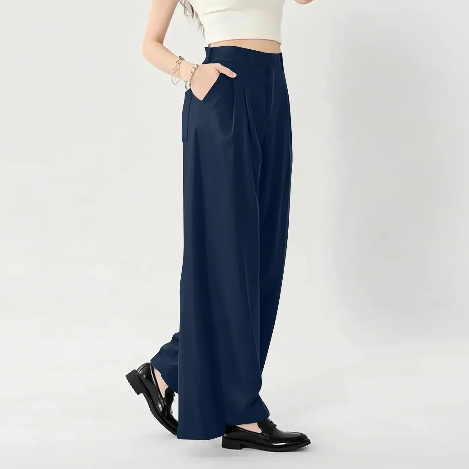 High Waisted Work Dress Pants Business Casual Outfits for Women Tees 2025 Office Flowy Trousers with Pockets