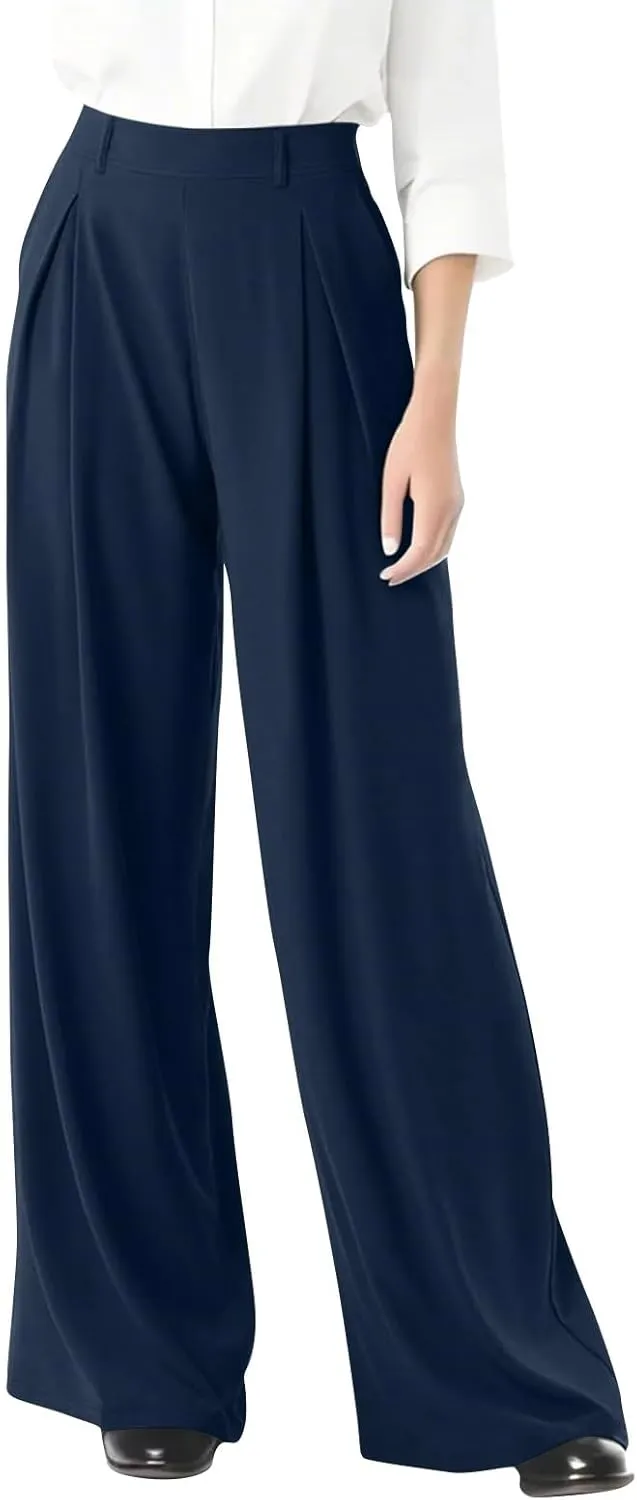 High Waisted Work Dress Pants Business Casual Outfits for Women Tees 2025 Office Flowy Trousers with Pockets