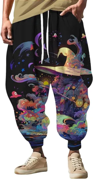 Japanese Drop Crotch Trousers Casual Drawstring Men Elastic Waist with Pockets Waist Men's Mens Hip Hop Harem Pants