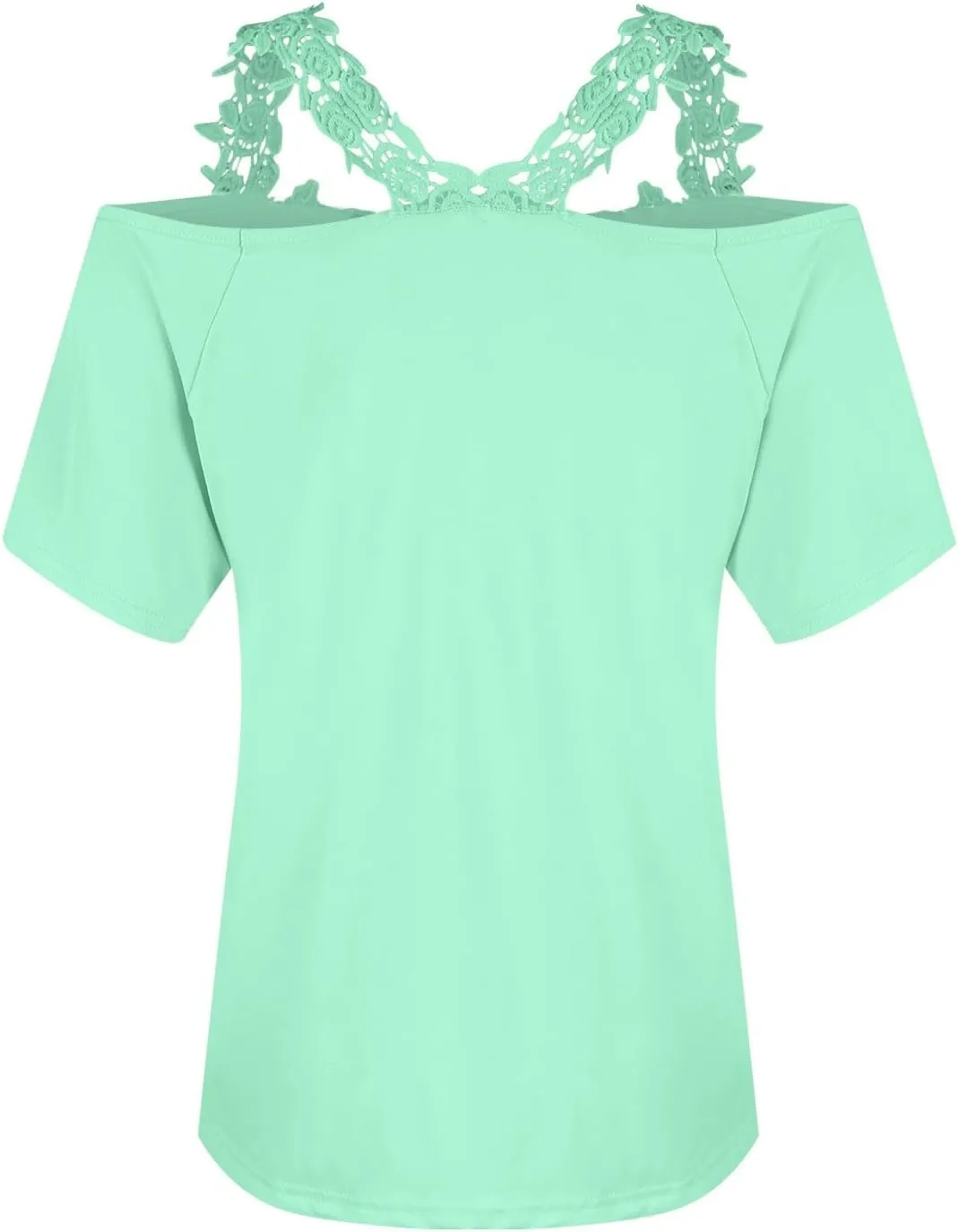 Lace Crochet Cold Shoulder Tops for Women 2025 Trendy Summer Short Sleeve Tunic Shirts Casual Loose Strappy Blouse
