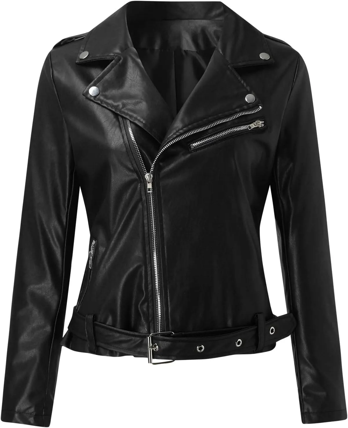 LCMTWX Womens Black Leather Jacket Tops Suit Collar Belt Stand Zip Motorcycle Coat Women's Coat Women'S Jackets Jacket