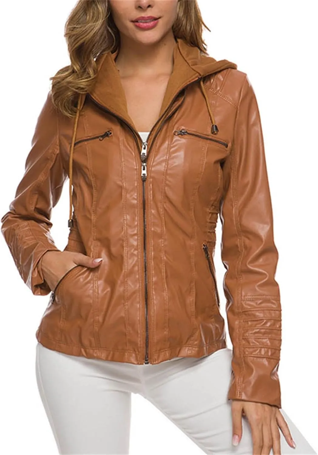 LCMTWX Womens Black Leather Jacket Tops Suit Collar Belt Stand Zip Motorcycle Coat Women's Coat Women'S Jackets Jacket