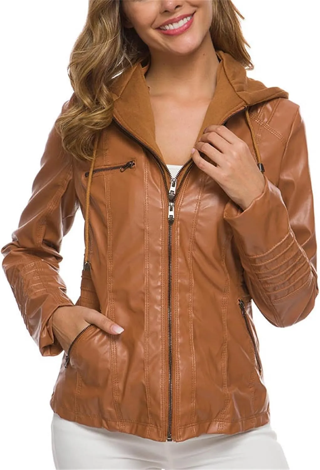LCMTWX Womens Black Leather Jacket Tops Suit Collar Belt Stand Zip Motorcycle Coat Women's Coat Women'S Jackets Jacket