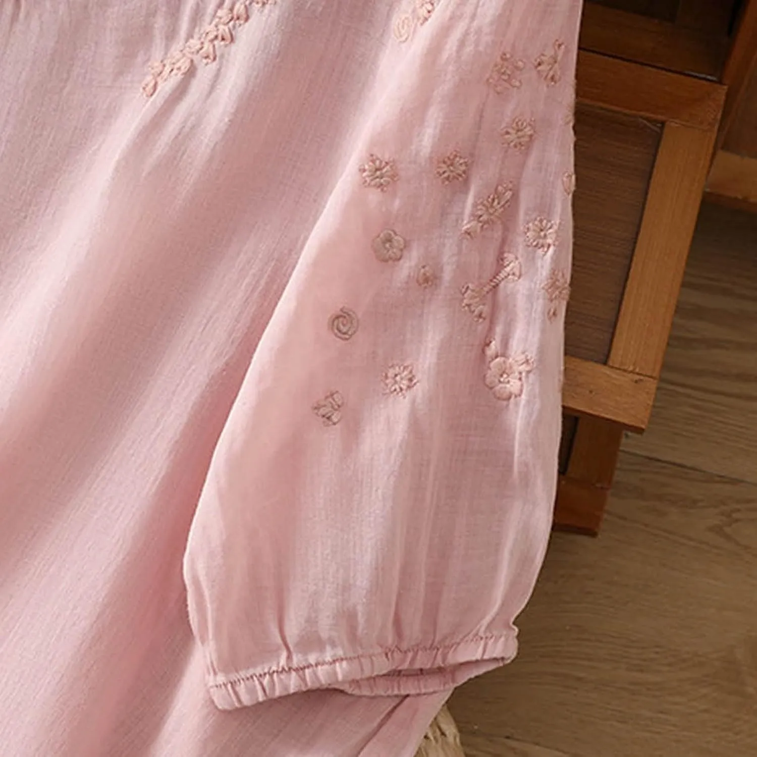 Linen Shirts for Women Summer Flowy Embroidered Cotton Peasant Tops 2025 Elbow Sleeve Cute Boho Tunic Dressy Tops