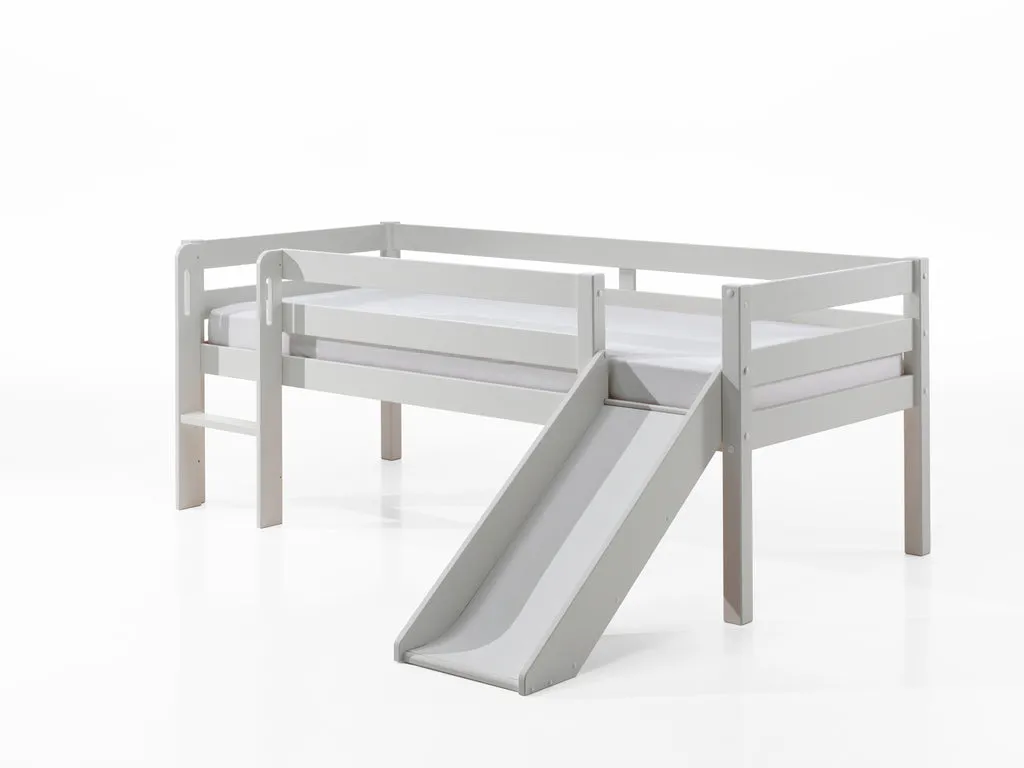 Lit Mi-Hauteur Avec Toboggan & 2 Tiroirs Gris 90 X 200 Cm