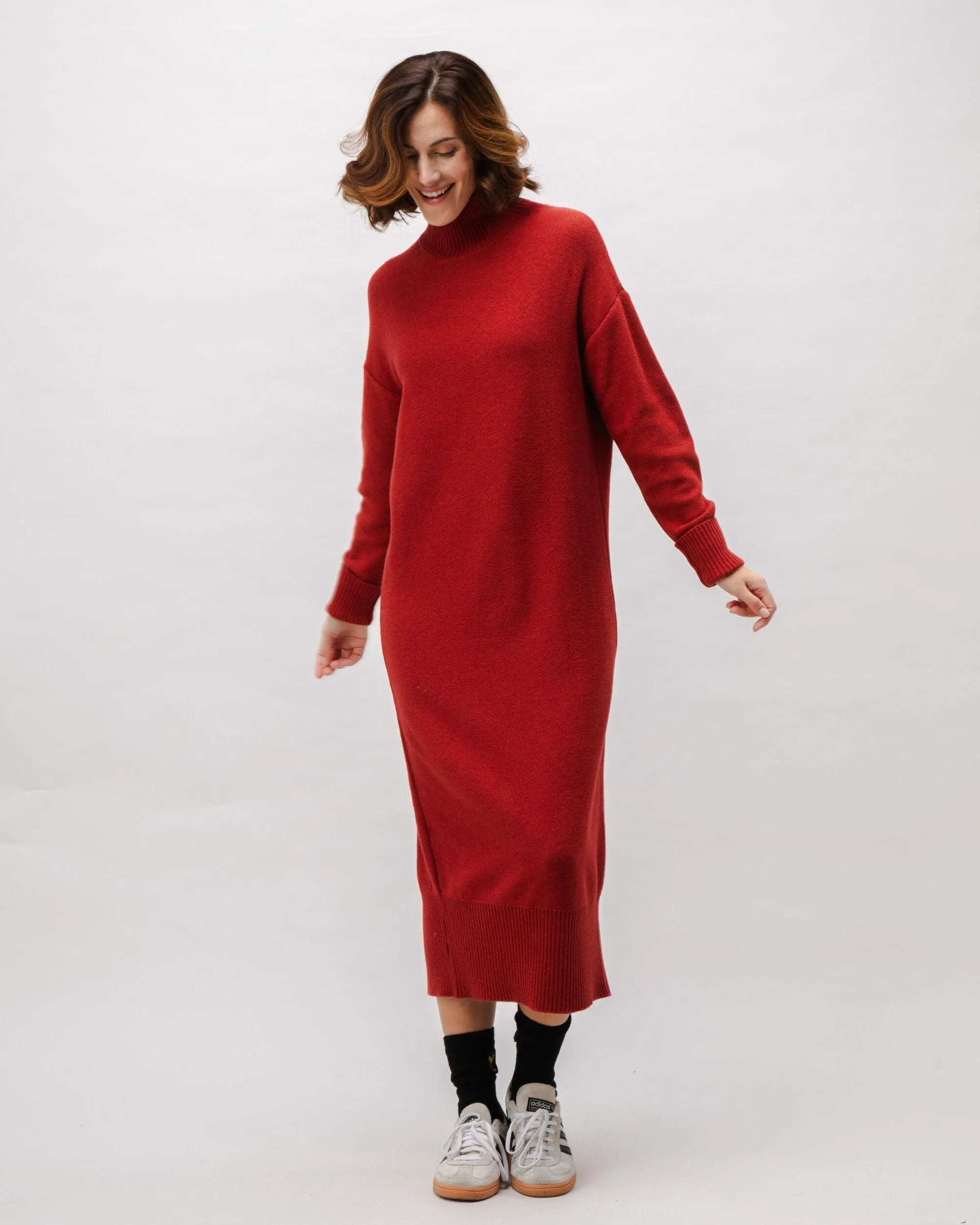 Long Knitted Wool Cashmere Dress Red Clay