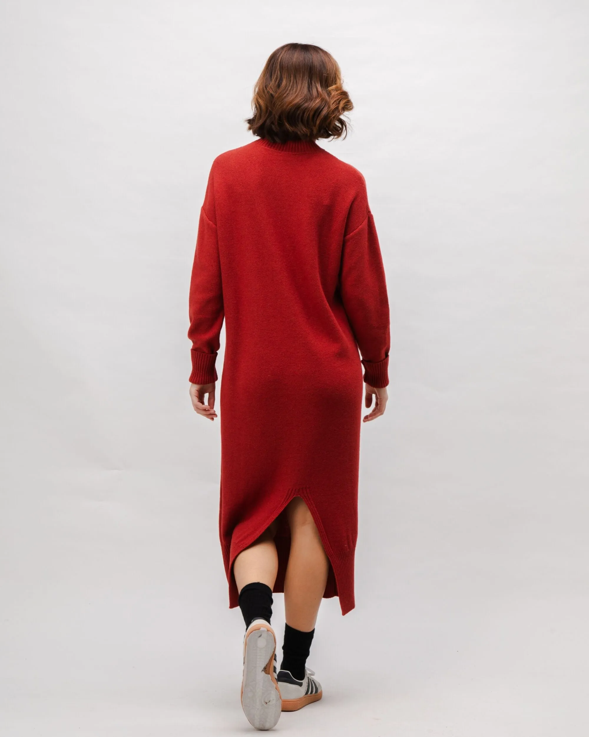 Long Knitted Wool Cashmere Dress Red Clay