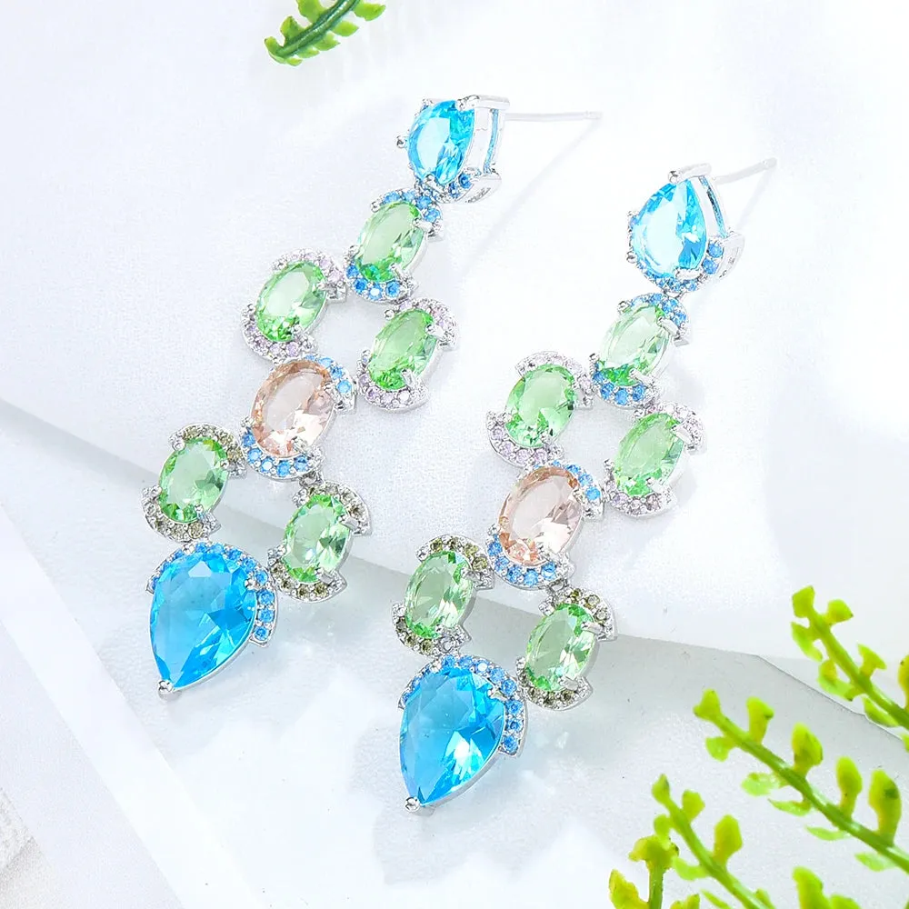 Luxury CZ BOHO Charm Blue Ball Drop Earrings For Women