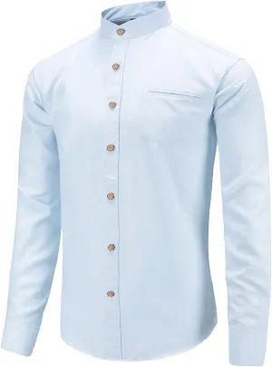 Men Banded Collar Shirts Oxford Mandarin Collar Shirts Camisa sin Cuello para Hombre