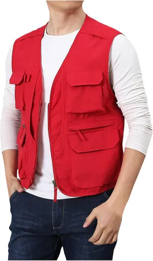 Men Outdoor Work Safari Fishing Travel Photo Cargo Vest Jacket Quick-Drying Waistcoat Lightweight Vest Multiple Pockets