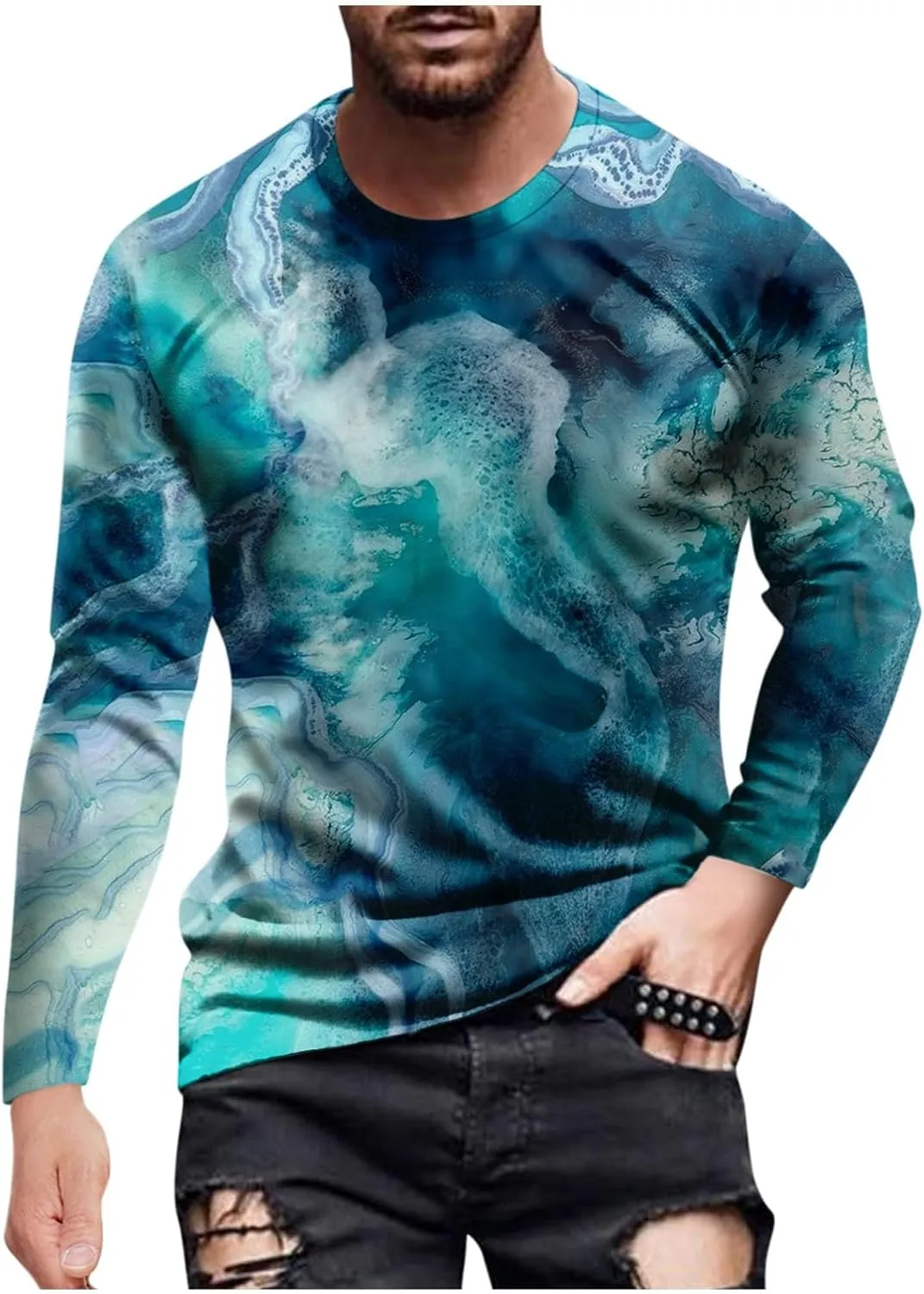 Men's 2023 Autumn Casual T Shirt Graphic Abstract Long Sleeve Print Fashion Shirts Designer Vintage Blouse Tops