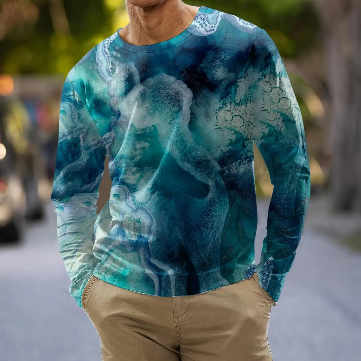 Men's 2023 Autumn Casual T Shirt Graphic Abstract Long Sleeve Print Fashion Shirts Designer Vintage Blouse Tops