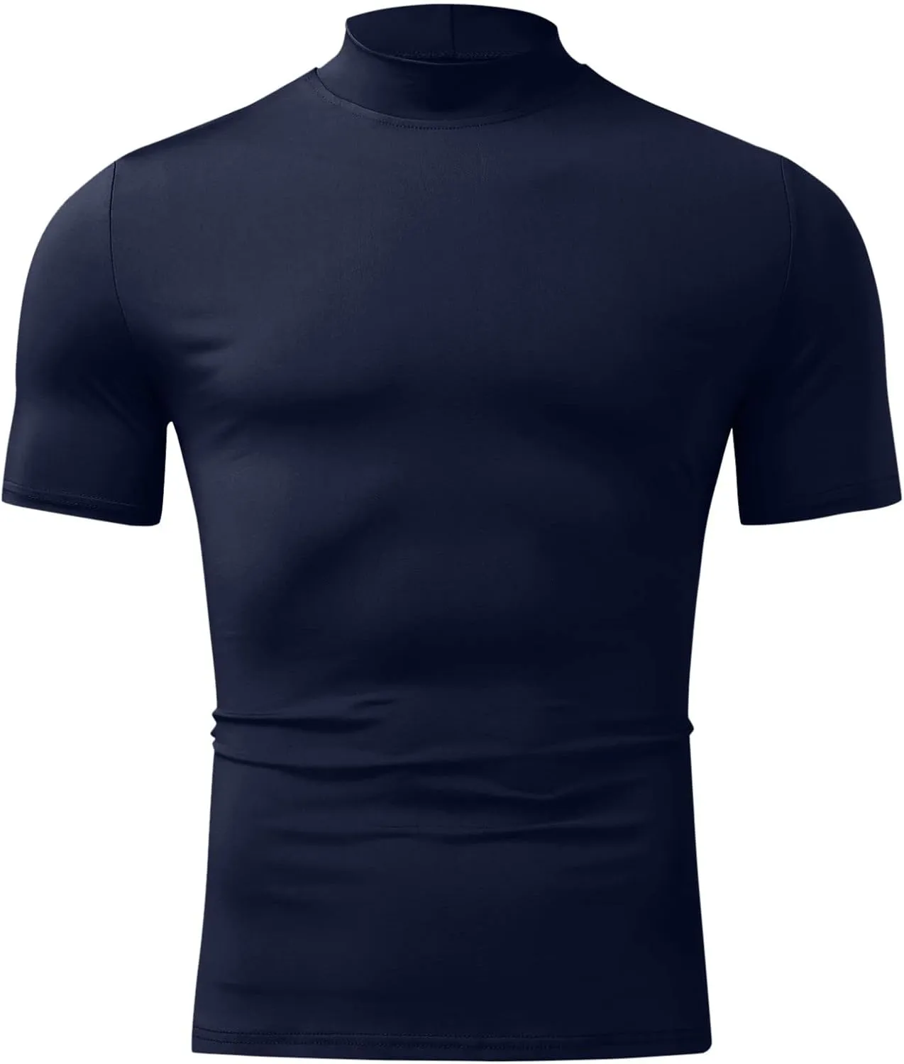 Men's Summer Mock Turtleneck T Shirt Solid High Collar Short Sleeve Tops Basic Slim Undershirt Tees