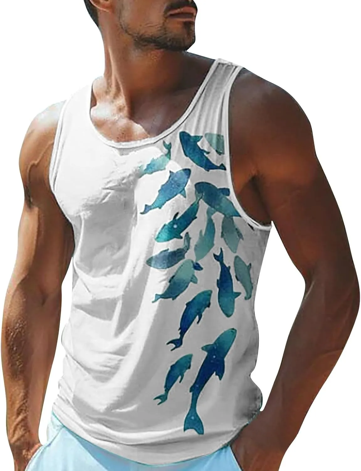 Mens Workout Shirts Top Shirt Fashion Casual Sports Beach Sleeveless Tops Fashion Loose Tanks Top Shirt Shirts For Men