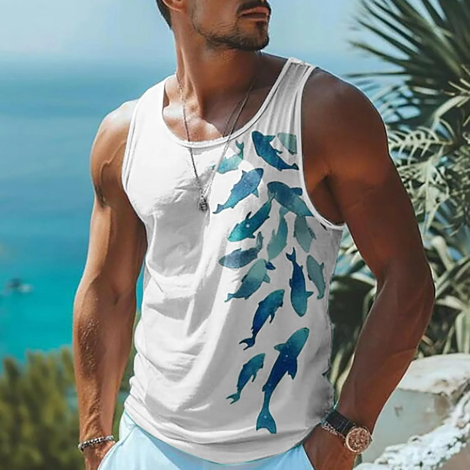 Mens Workout Shirts Top Shirt Fashion Casual Sports Beach Sleeveless Tops Fashion Loose Tanks Top Shirt Shirts For Men