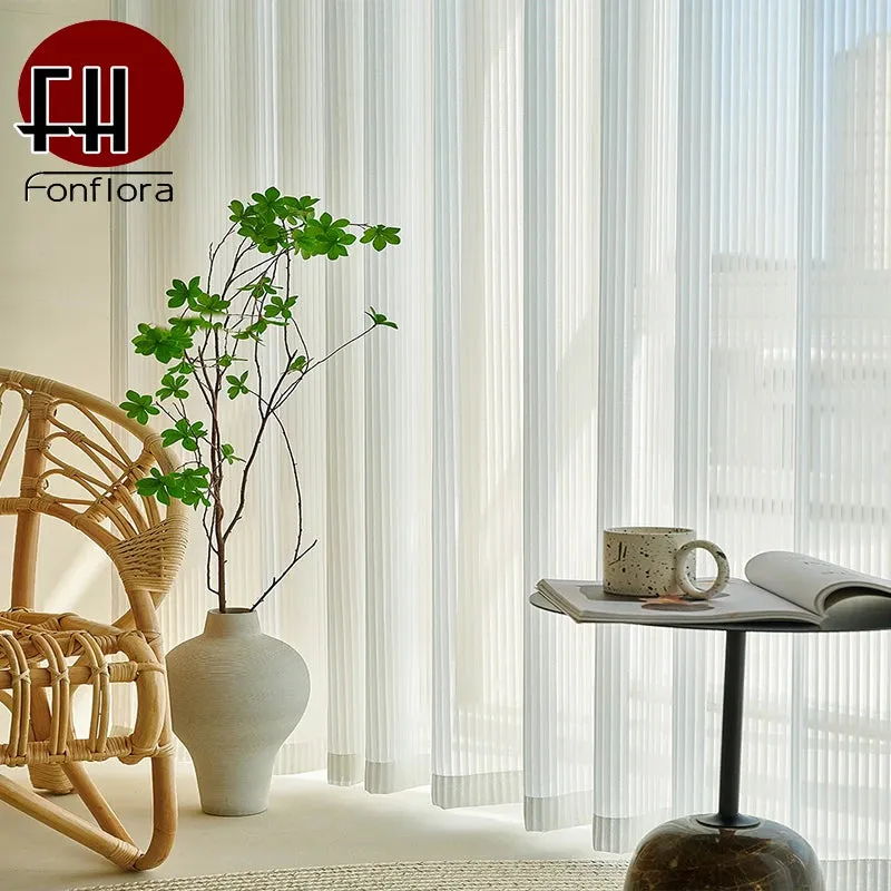 Modern Transparent White Tulle Curtains for Living Room Striped Vertical Veil Window Sheer Curtains for Bedroom Organza Voile