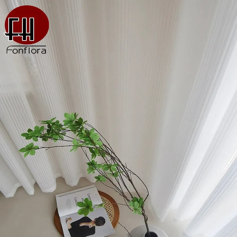 Modern Transparent White Tulle Curtains for Living Room Striped Vertical Veil Window Sheer Curtains for Bedroom Organza Voile