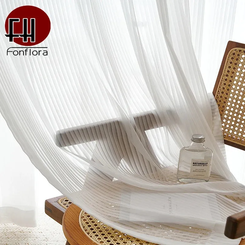 Modern Transparent White Tulle Curtains for Living Room Striped Vertical Veil Window Sheer Curtains for Bedroom Organza Voile