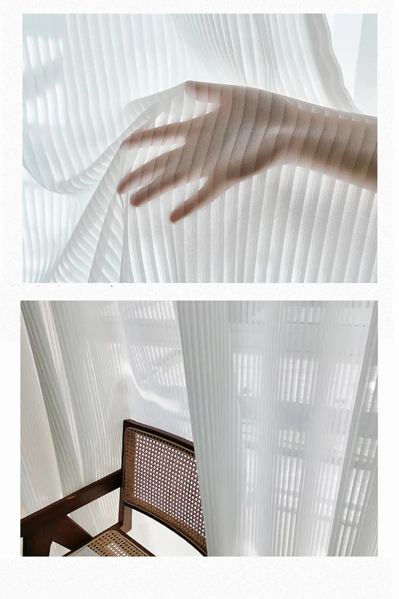 Modern Transparent White Tulle Curtains for Living Room Striped Vertical Veil Window Sheer Curtains for Bedroom Organza Voile