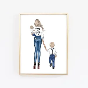 Mom of boys art print fashion Illustration