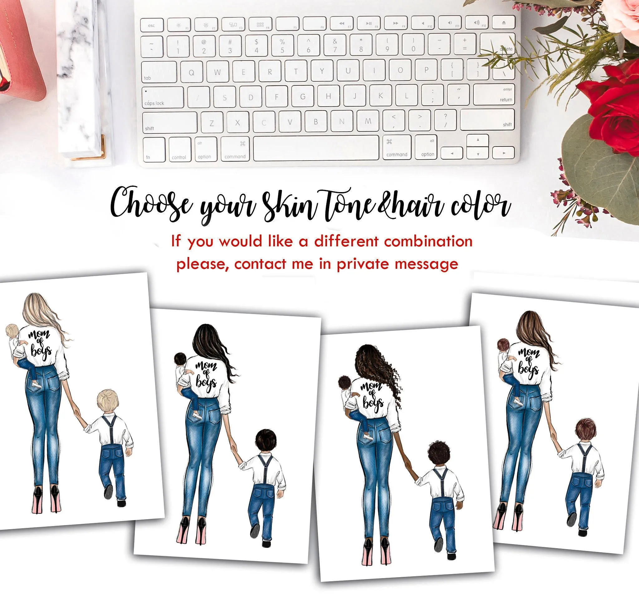 Mom of boys art print fashion Illustration