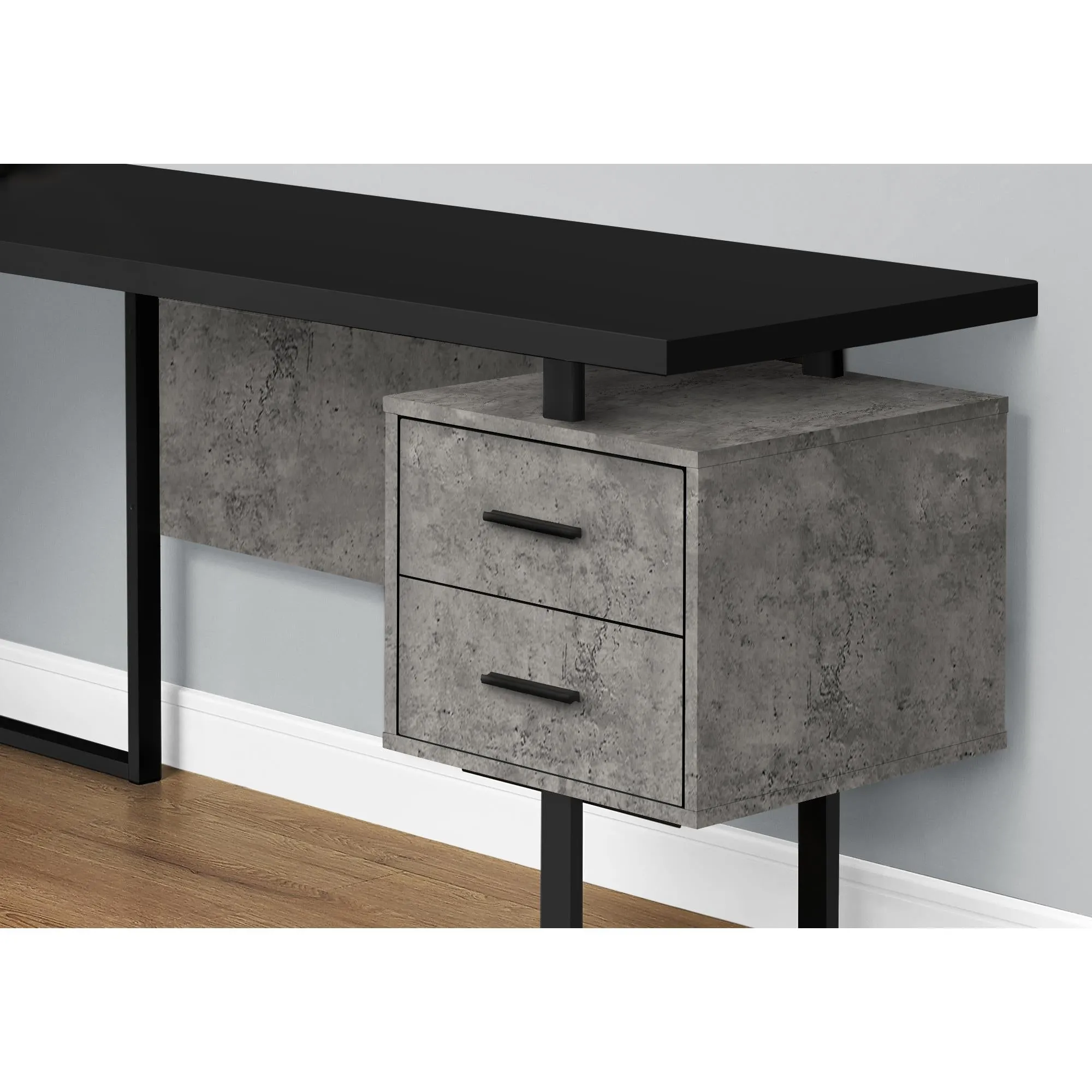 Monarch Bureau d'ordinateur - Noir/Aspect béton/Métal noir I 7617