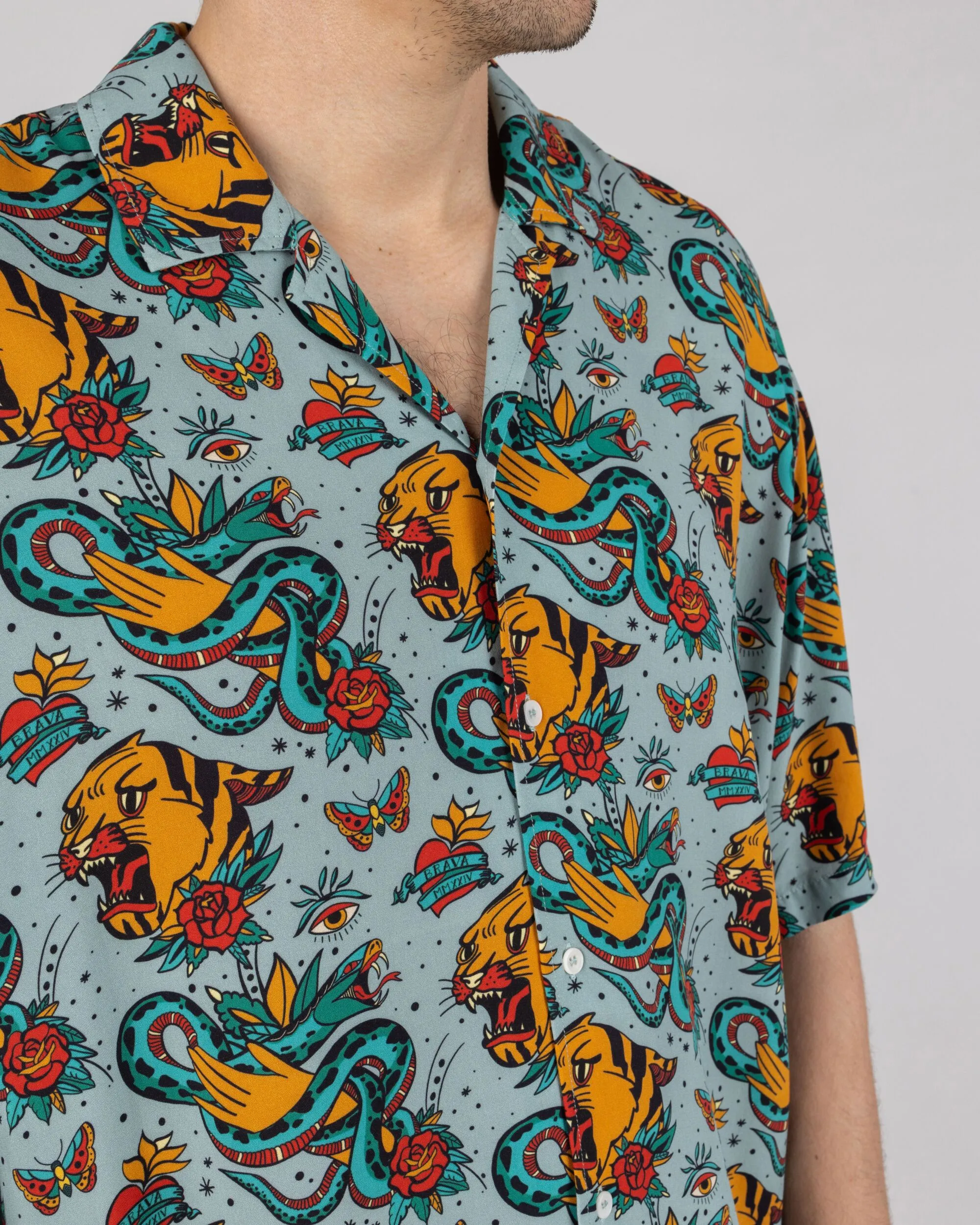 Old School Tattoo Aloha Shirt Mist