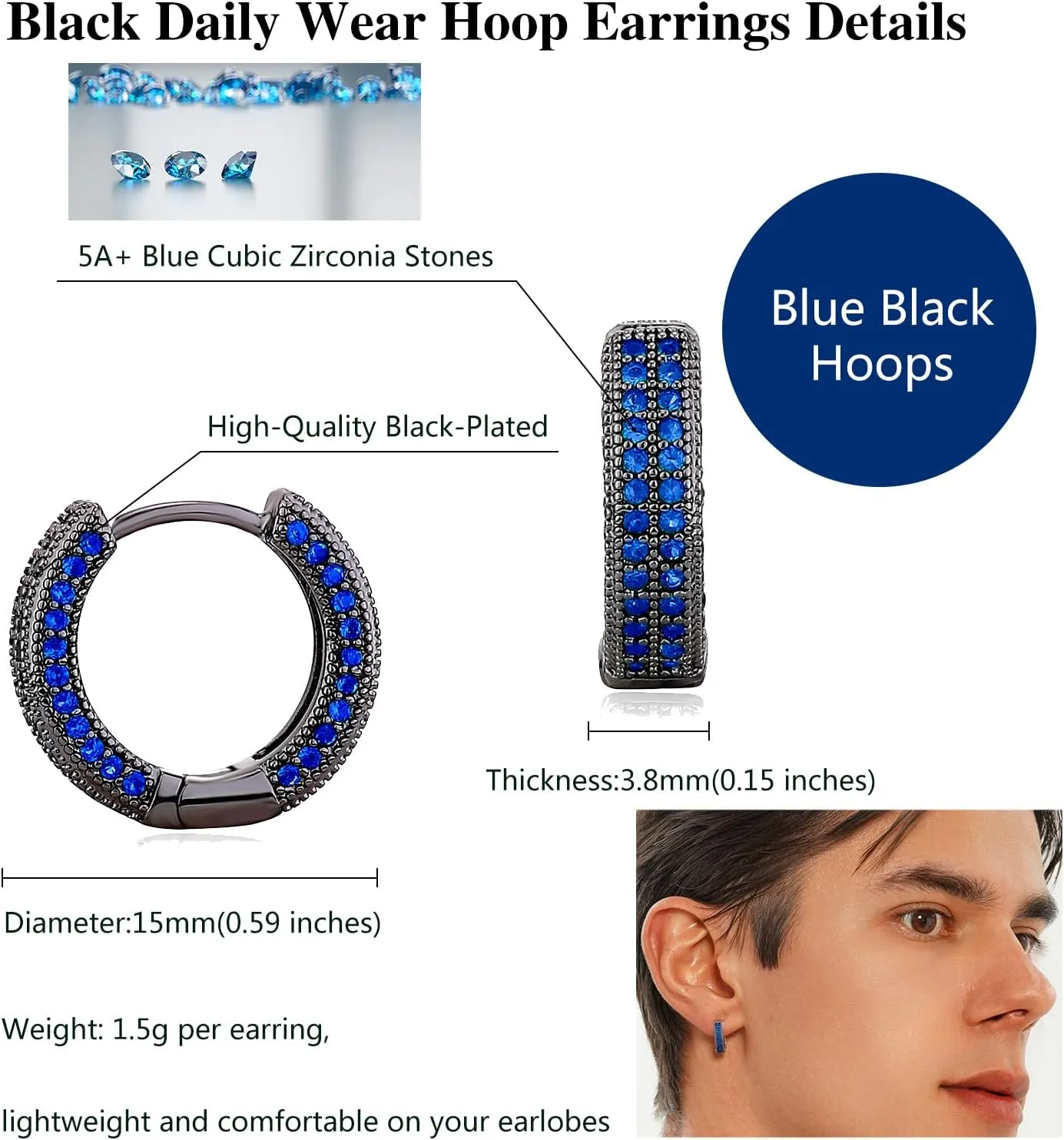 OYOGAAA Black Hoop Earrings For Men - Colorful Cubic Zirconia Red Green Daimond Cartilage Earrings Fashion Trendy Women Mens Hoop Huggie Aretes Negros Para Hombre