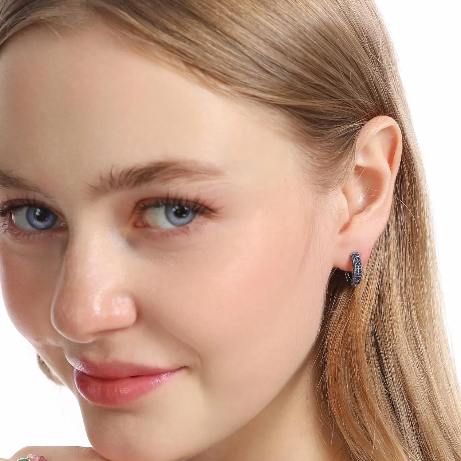 OYOGAAA Black Hoop Earrings For Men - Colorful Cubic Zirconia Red Green Daimond Cartilage Earrings Fashion Trendy Women Mens Hoop Huggie Aretes Negros Para Hombre