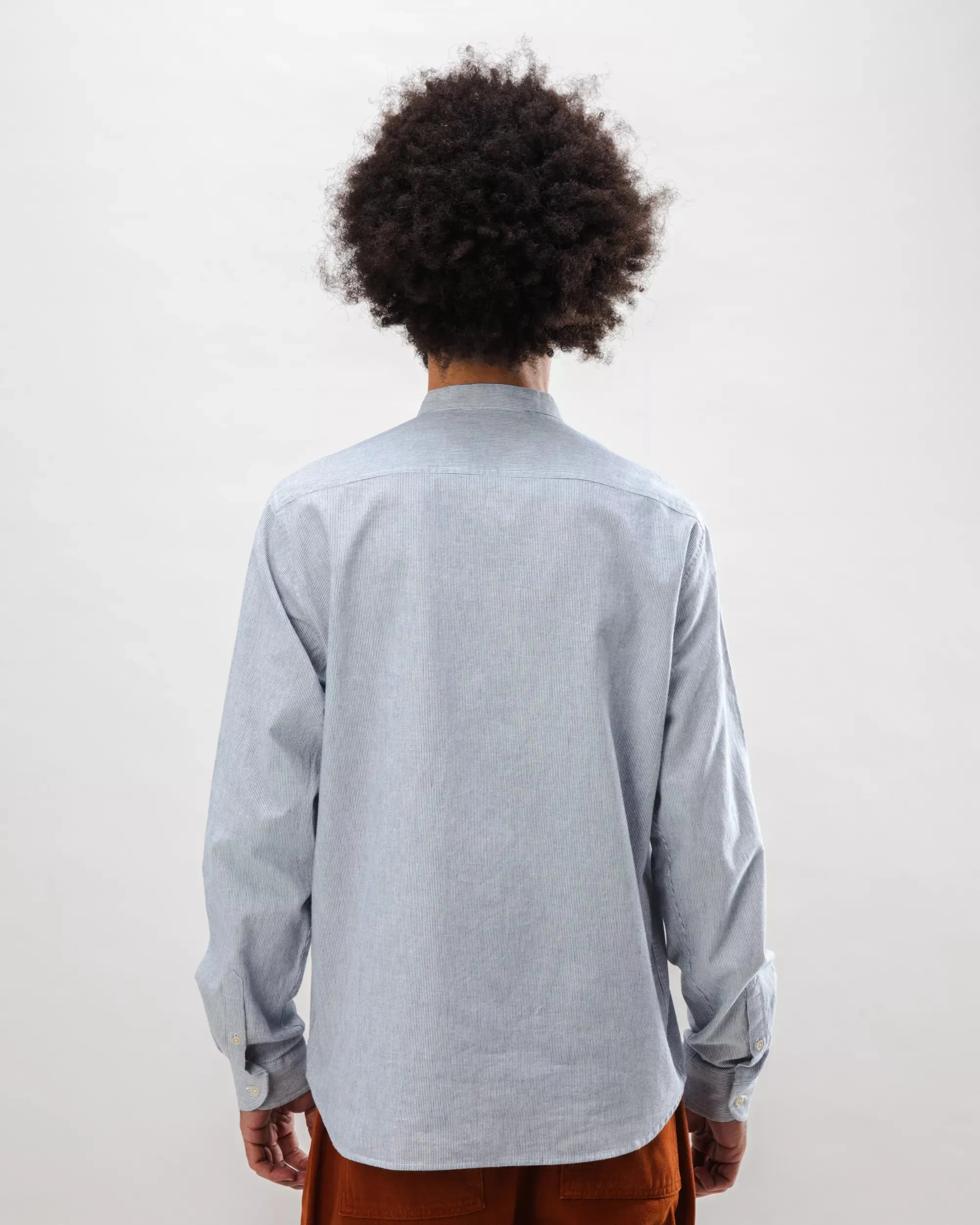 Pinstripe Japanese Mao Cotton Shirt Navy