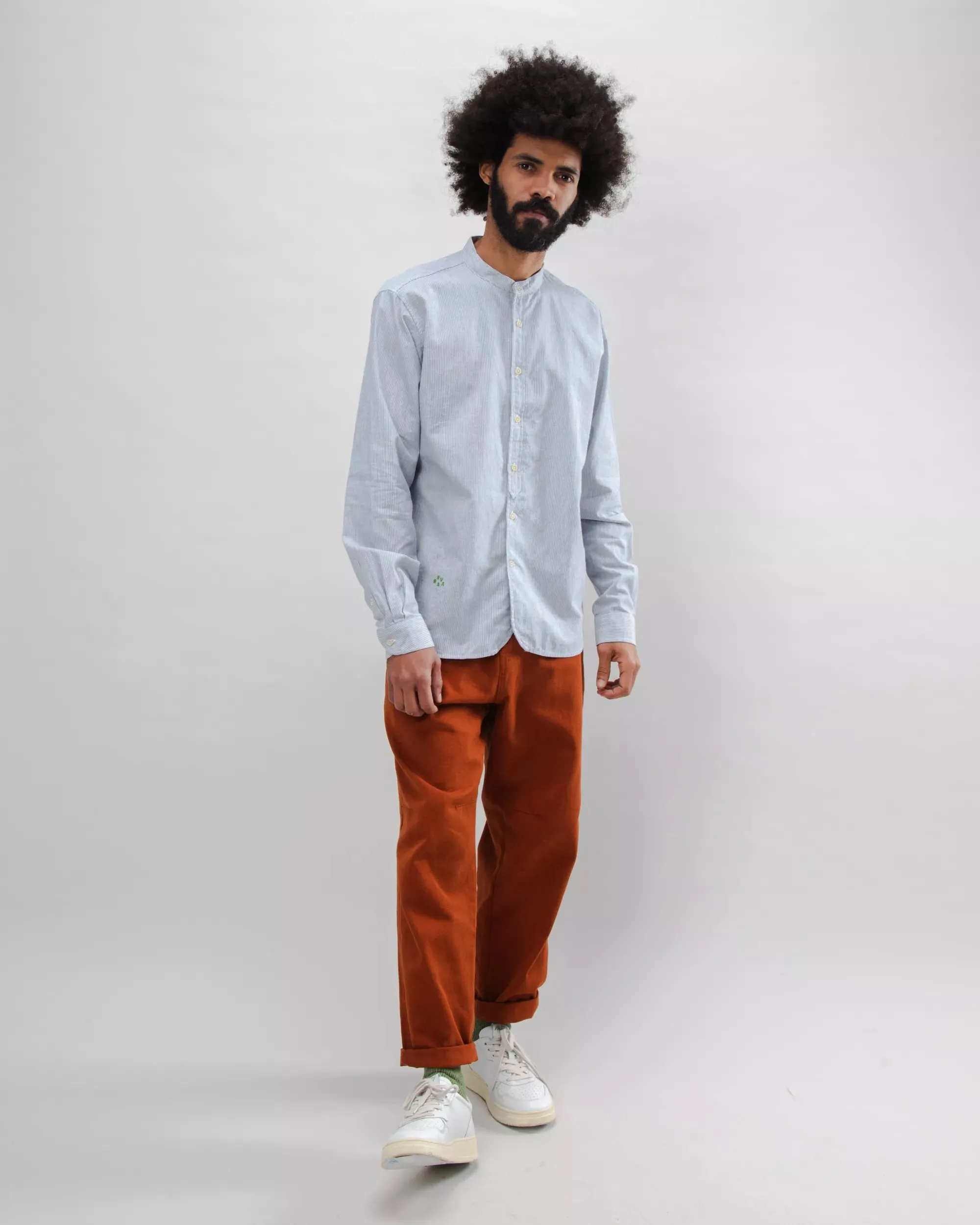 Pinstripe Japanese Mao Cotton Shirt Navy
