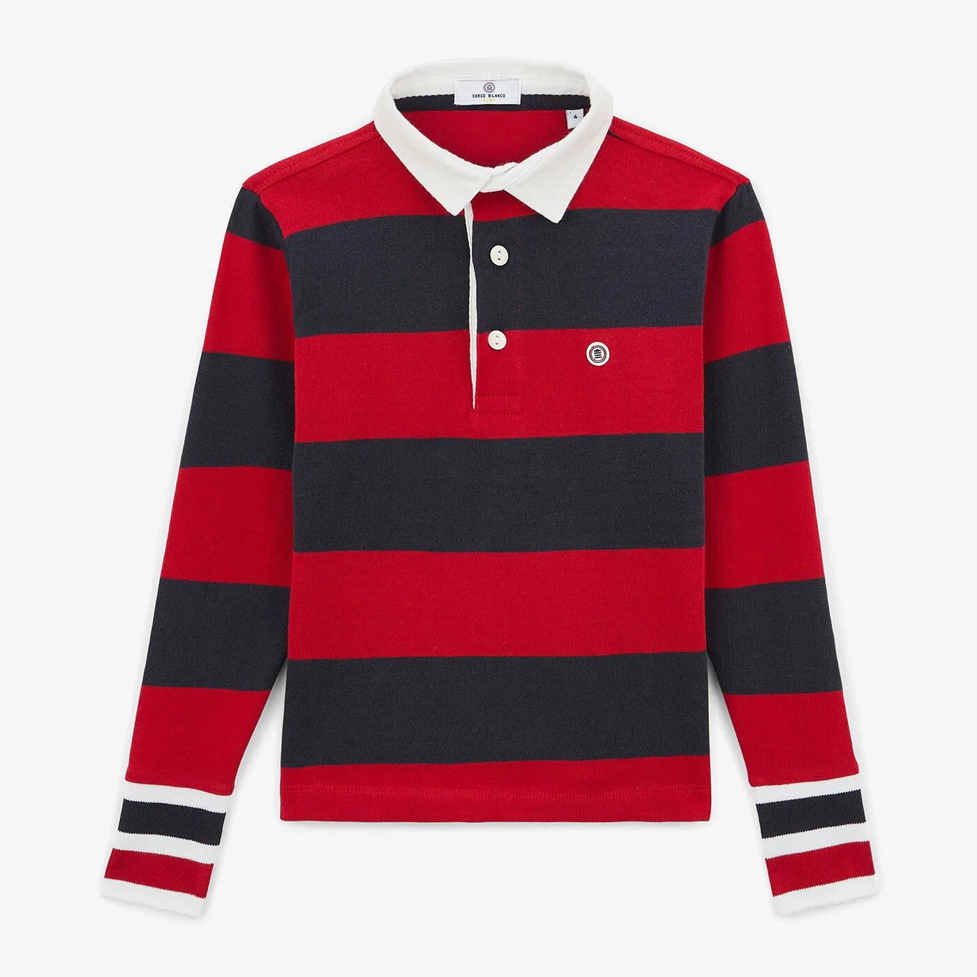 Polo rugby Junior rayé bleu foncé en coton